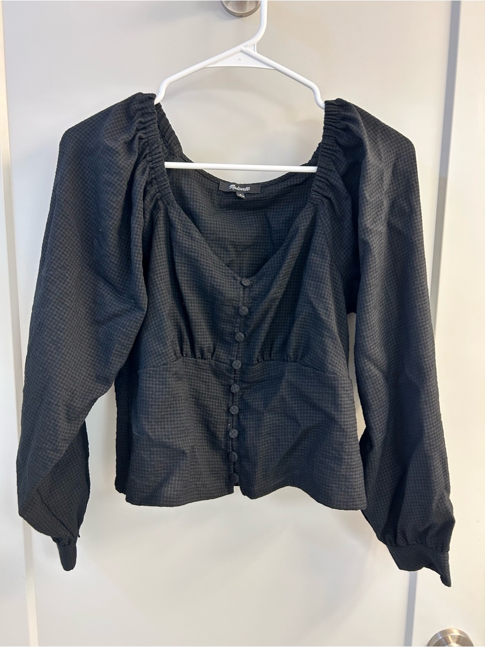 Madewell Black Puff-Sleeve Button-Front Blouse